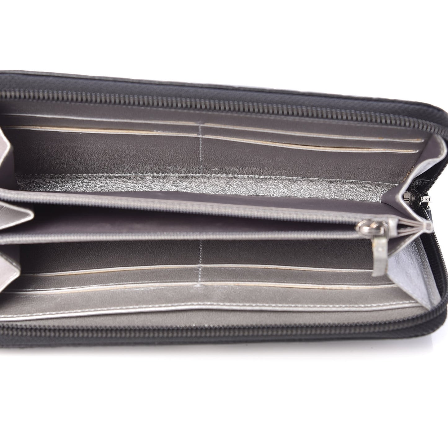 Lambskin Camellia Embossed Large Zip Around Gusset Wallet Black