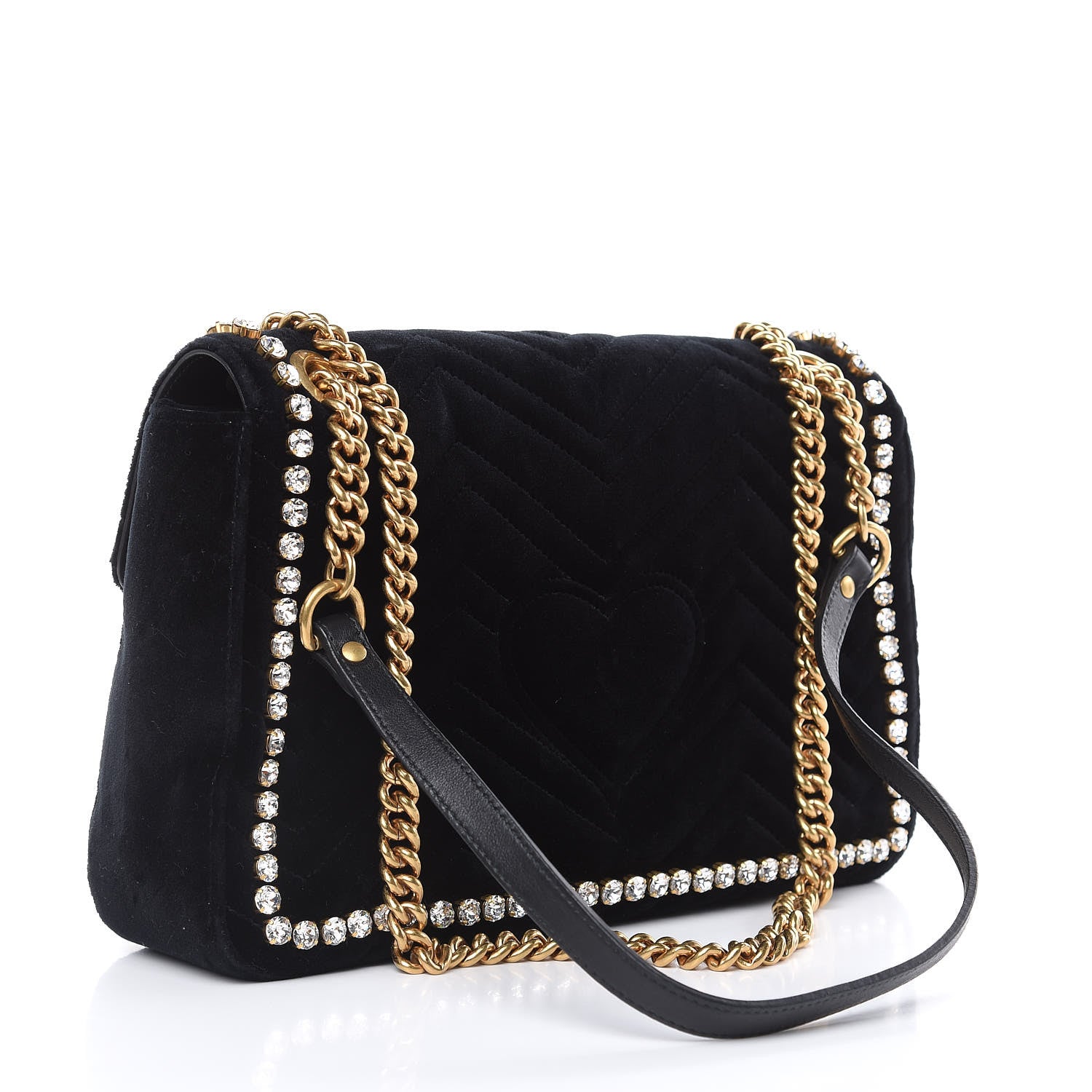 Gucci Velvet Matelasse Crystal Medium GG Marmont Shoulder Bag Black 3 of 11