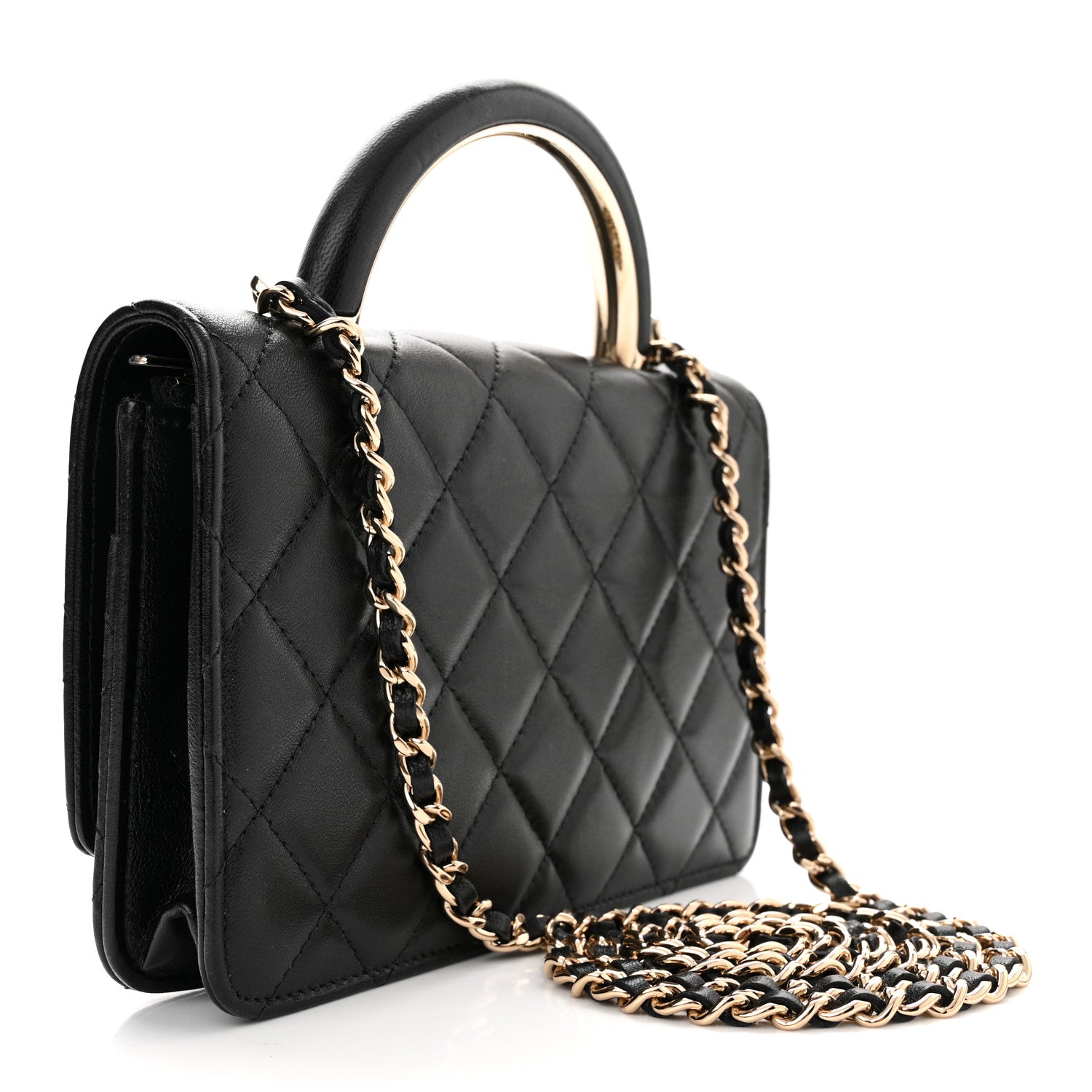 Chanel Lambskin Quilted Top Handle Wallet On Chain WOC Black 3 of 10