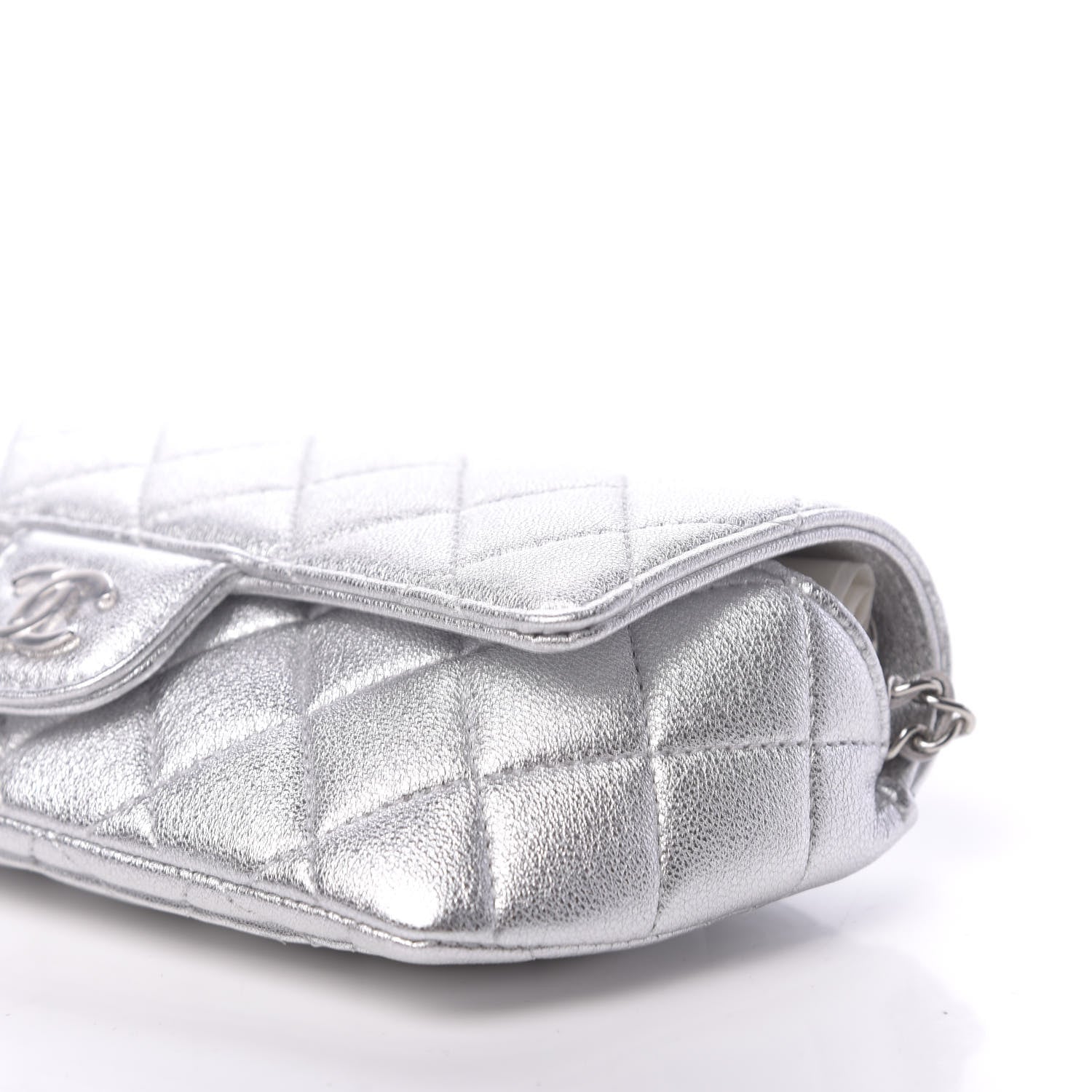 Chanel Metallic Lambskin Quilted Glasses Case With Chain Silver 10 of 12