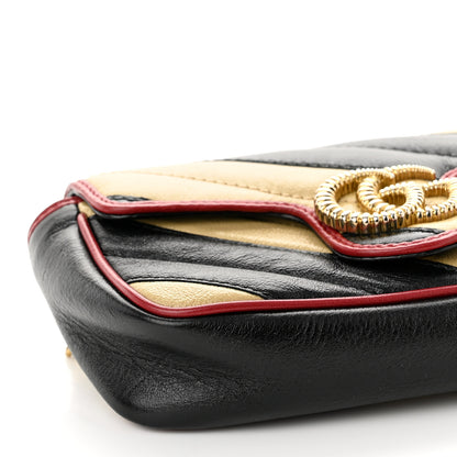 Gucci Vintage Effect Calfskin Matelasse Diagonal Striped Super Mini Torchon GG Marmont Shoulder Bag Black Beige 9 of 10