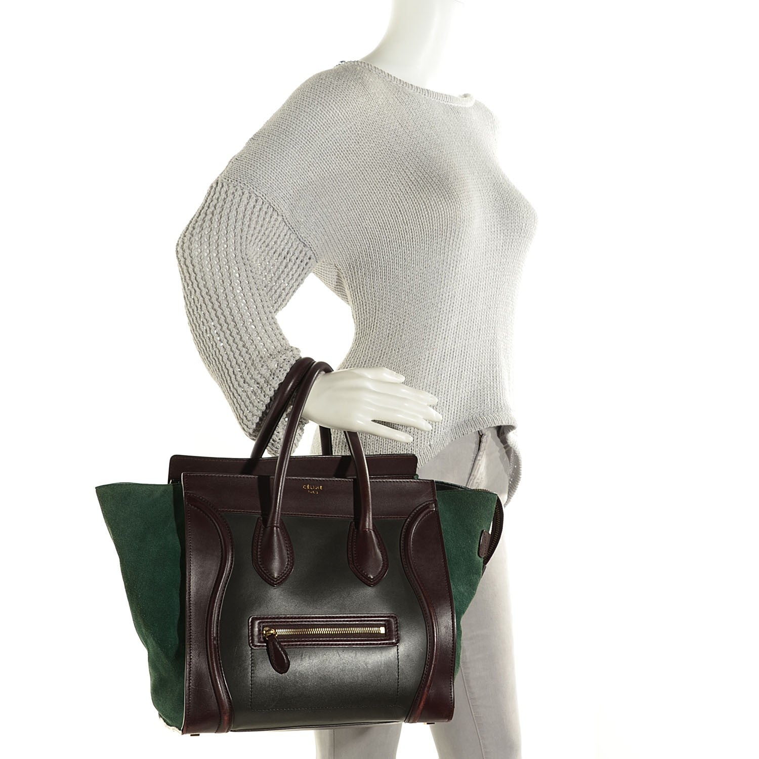Celine Smooth Calfskin Suede Mini Tri-Color Luggage Burgundy 2 of 9