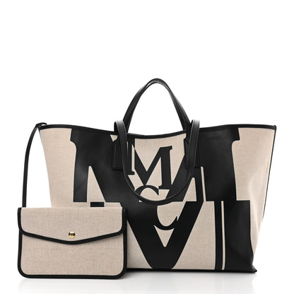 MCM Canvas Glitch Logo Medium Aren Shopper Tote Black White 3 of 15