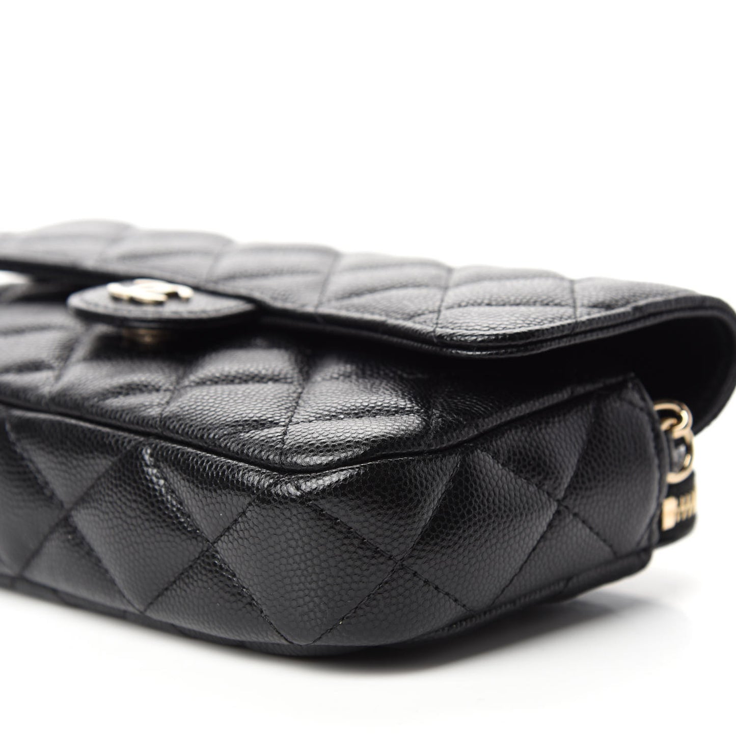 Caviar Quilted Flap Phone Holder With Chain Black