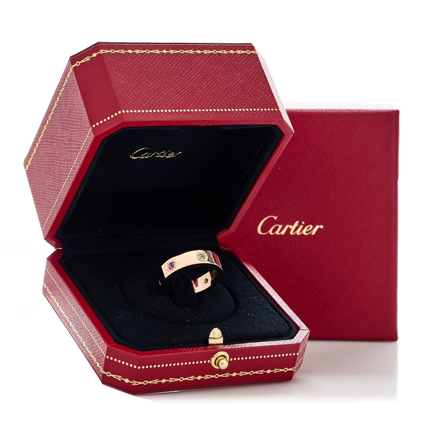18K Pink Gold Sapphire Garnet Amethyst 5.5mm LOVE Ring 55 7.25