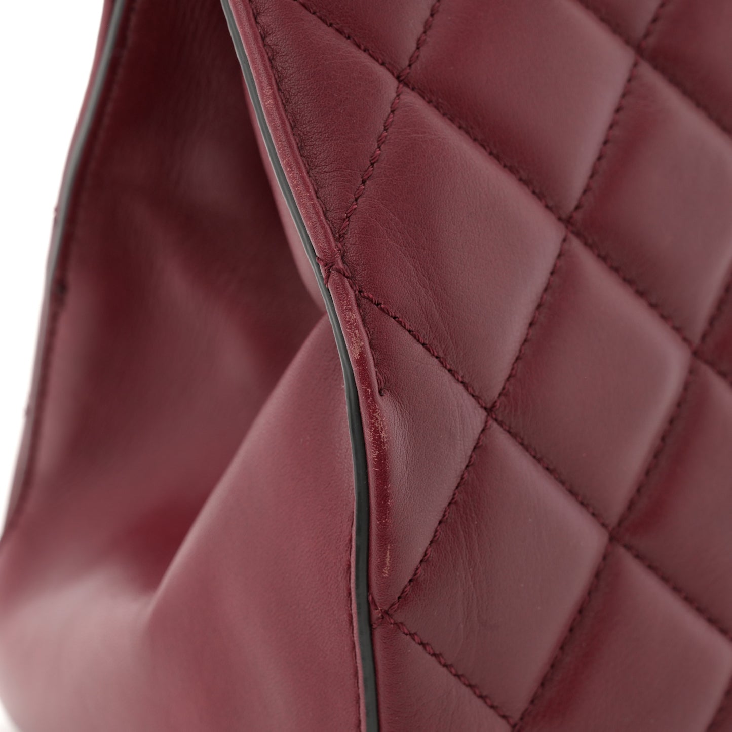Calfskin Quilted Small Perfect Edge Tote Burgundy