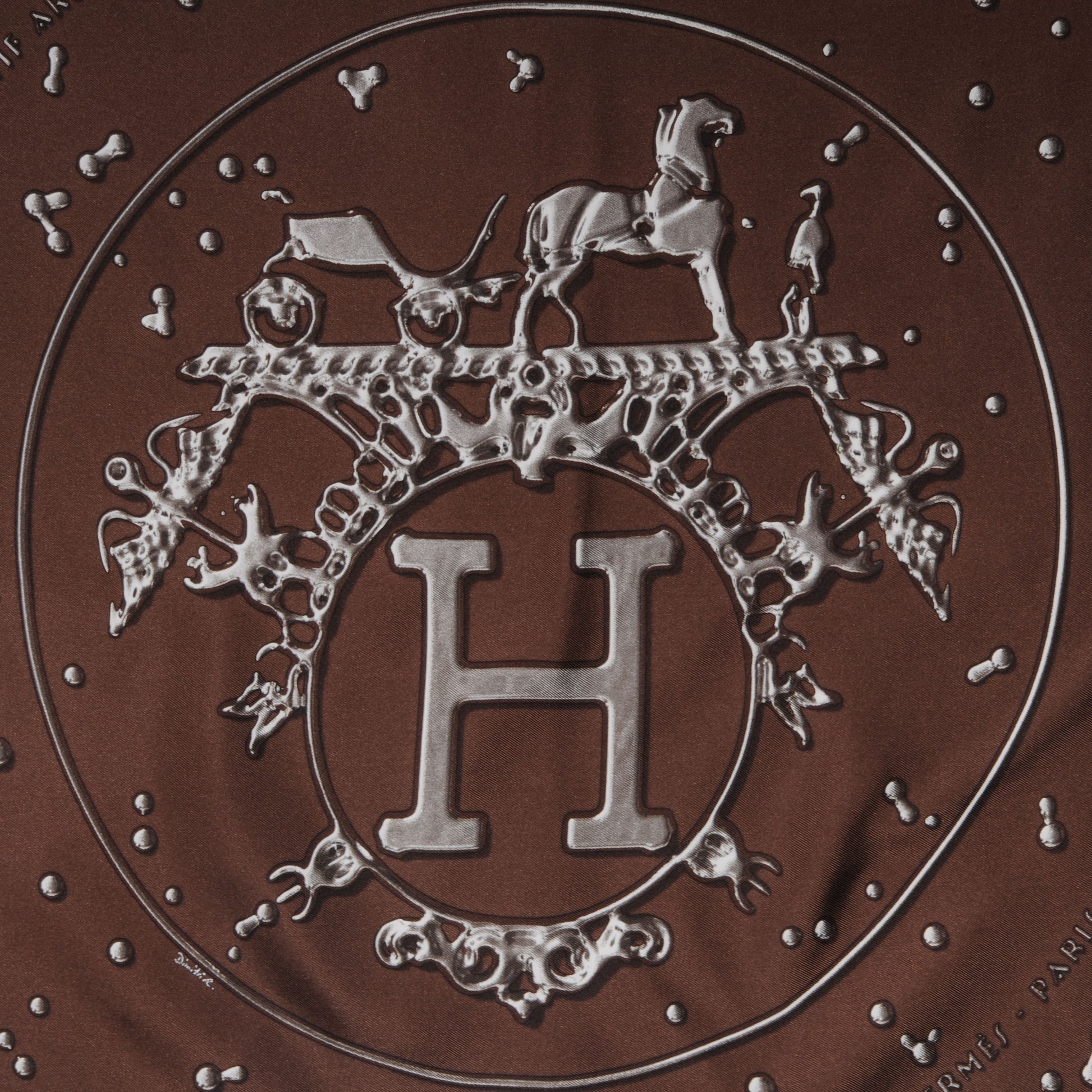 Hermes Silk Vif Argent Pocket Square Chocolate 1 of 5