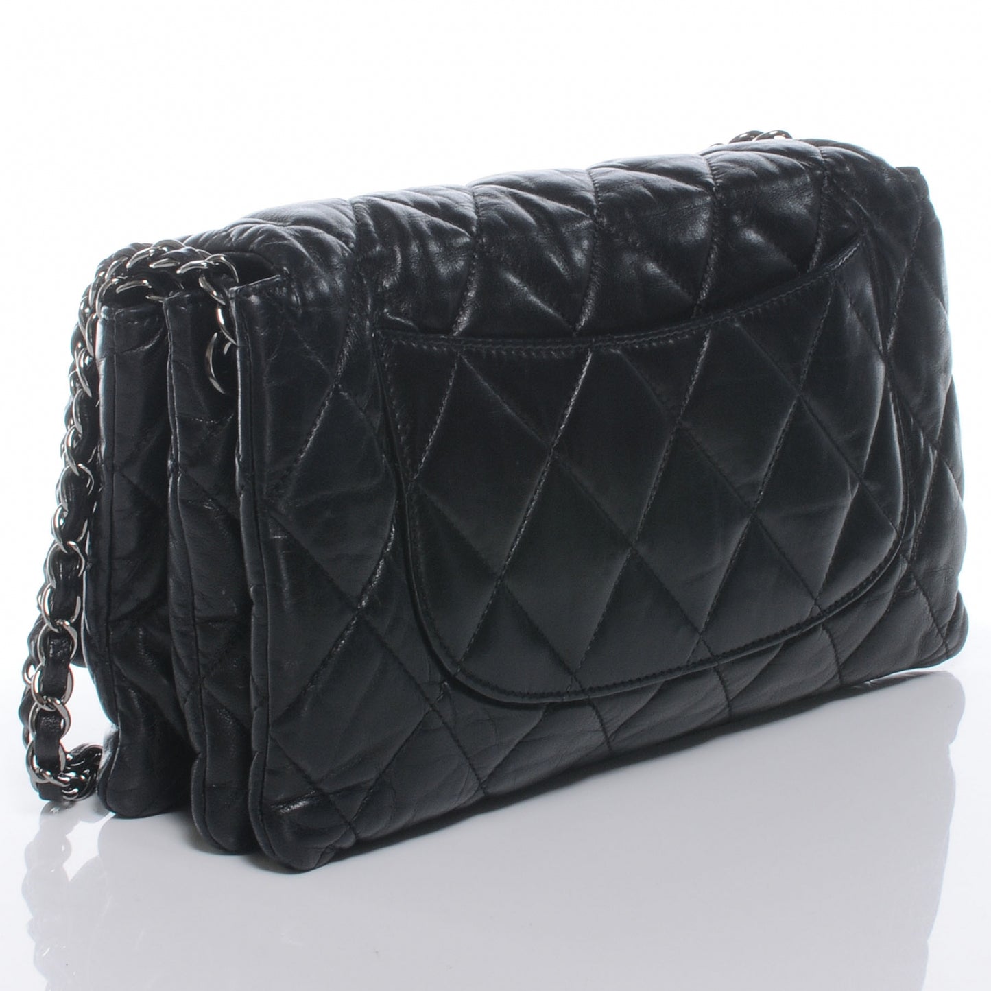 Lambskin Quilted Chanel 3 Large Accordion Flap Black Black
