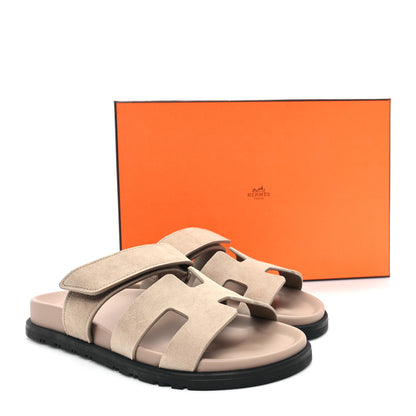 Hermes Suede Goatskin Womens Chypre Sandals 37 Beige Sable 10 of 10