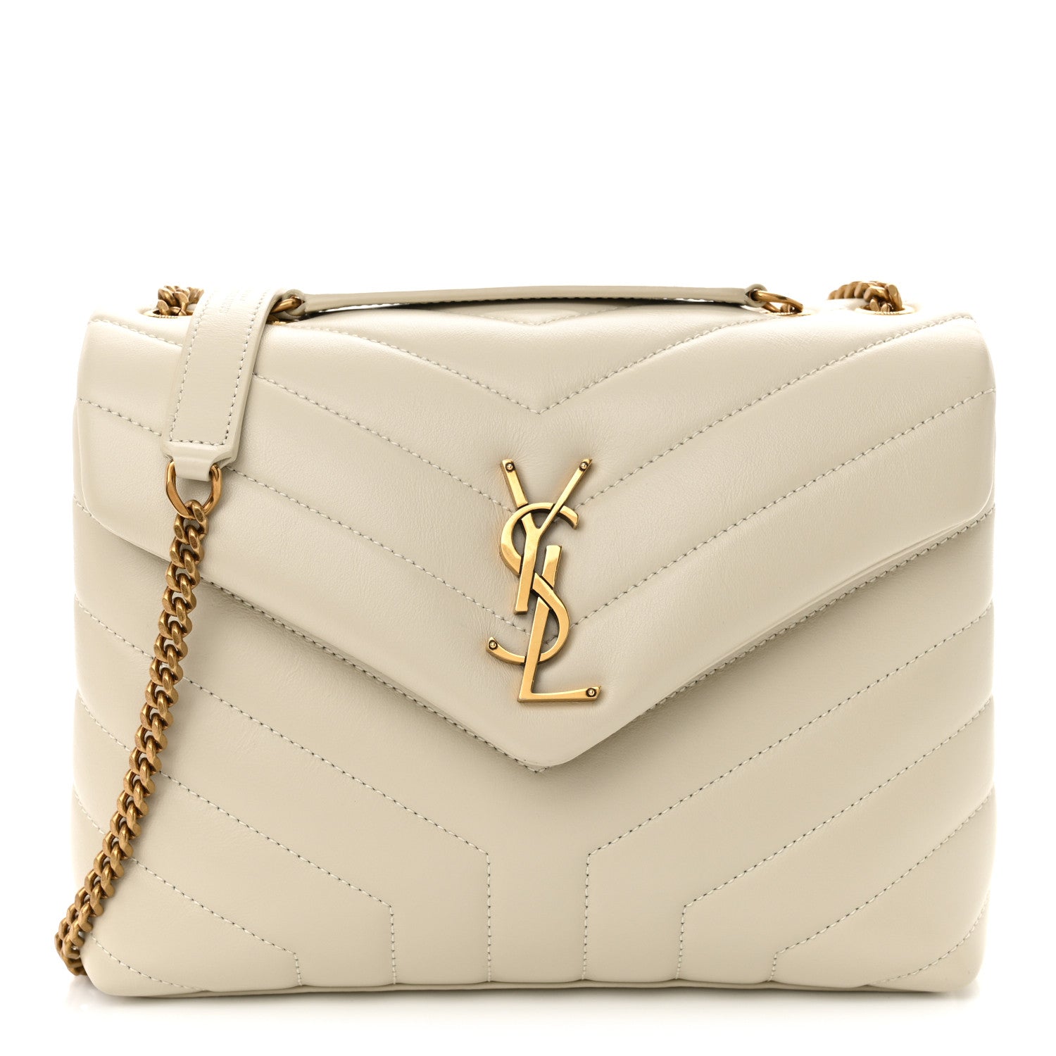 Saint Laurent Calfskin Y Quilted Monogram Small Loulou Chain Satchel Crema Soft 1 of 10