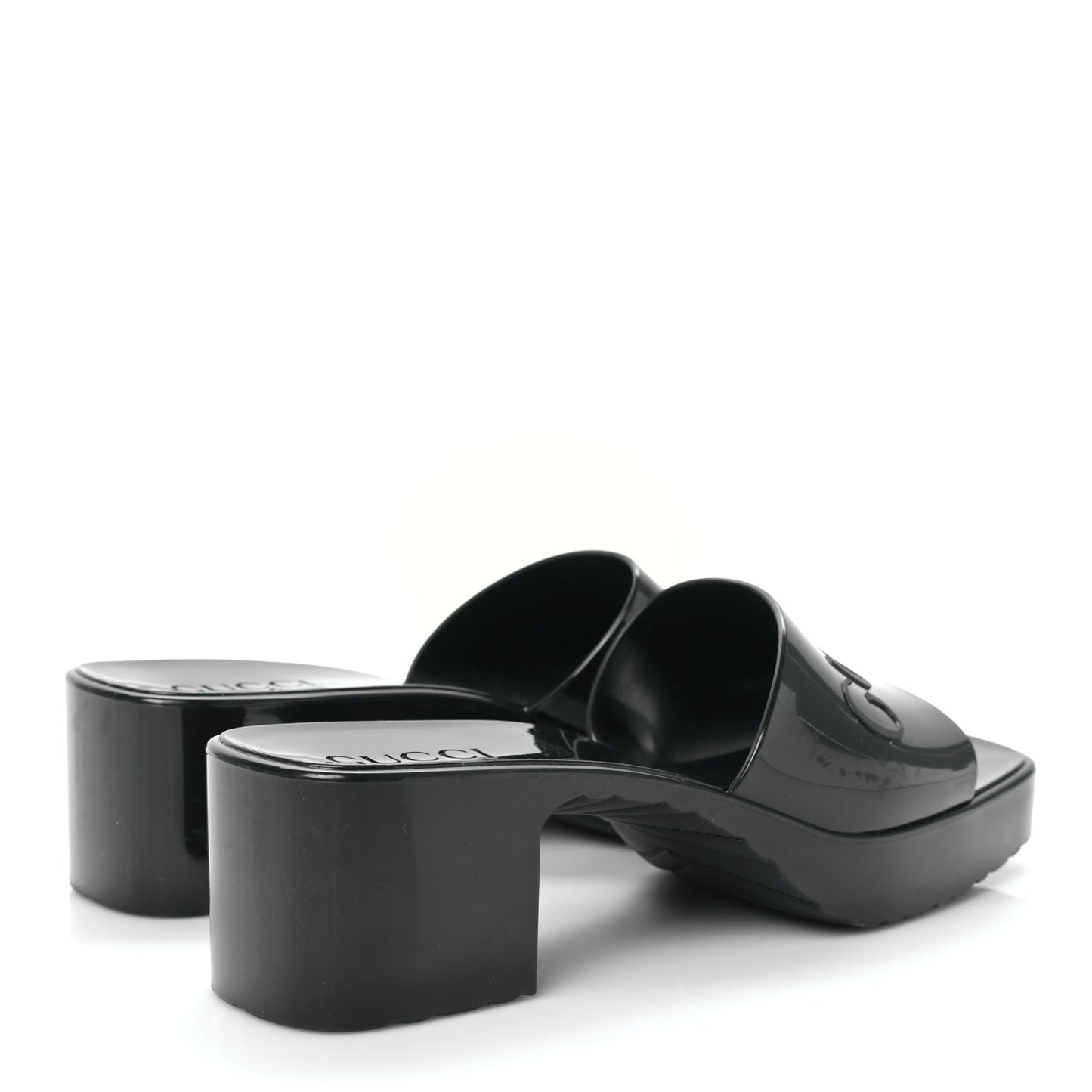 Rubber Gucci Logo Womens Platform 20/60mm Slide Sandals 38 Black