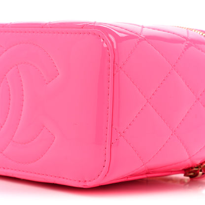 Chanel Patent Quilted Pearl Crush Small Vanity Case With Chain Neon Pink 8 of 15