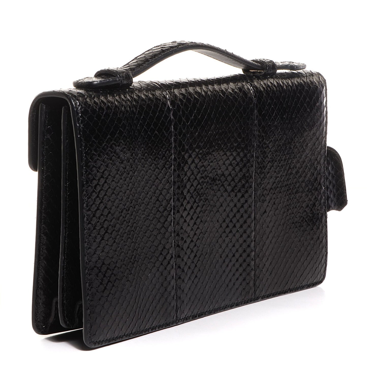 Python Small Lady Lock Briefcase Clutch Black