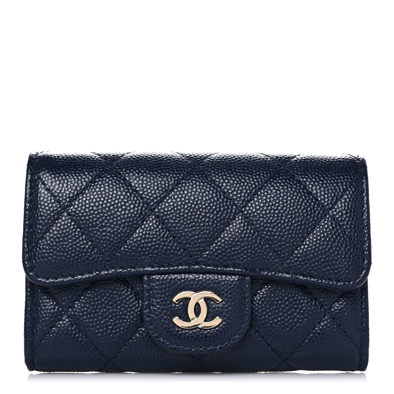 Chanel Caviar Quilted Flap Card Holder Wallet Navy Blue 1 of 11