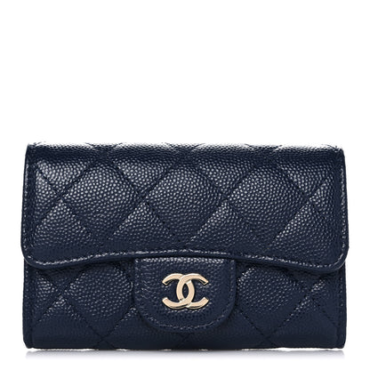 Chanel Caviar Quilted Flap Card Holder Wallet Navy Blue 1 of 11