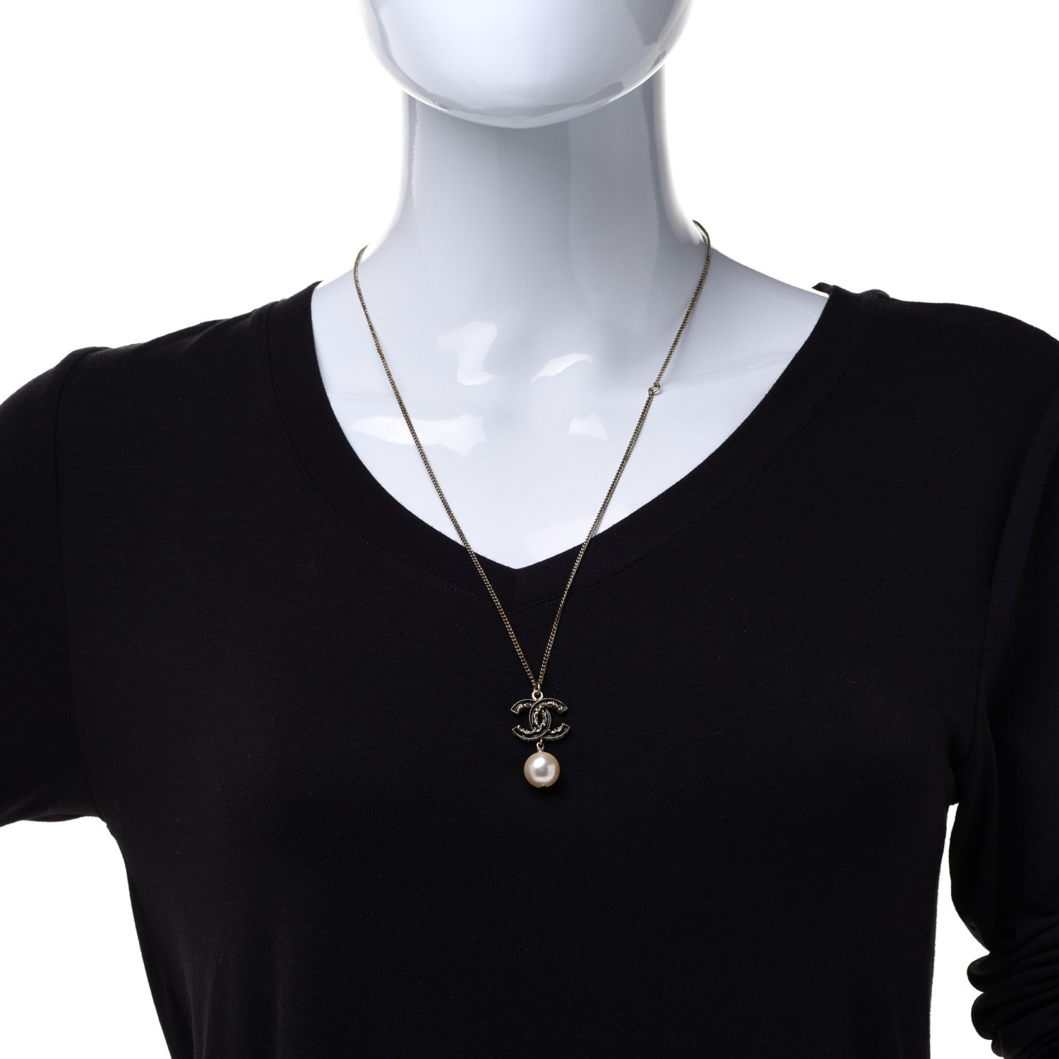 Chanel Enamel Pearl CC Baroque Drop Necklace Black Gold 2 of 5