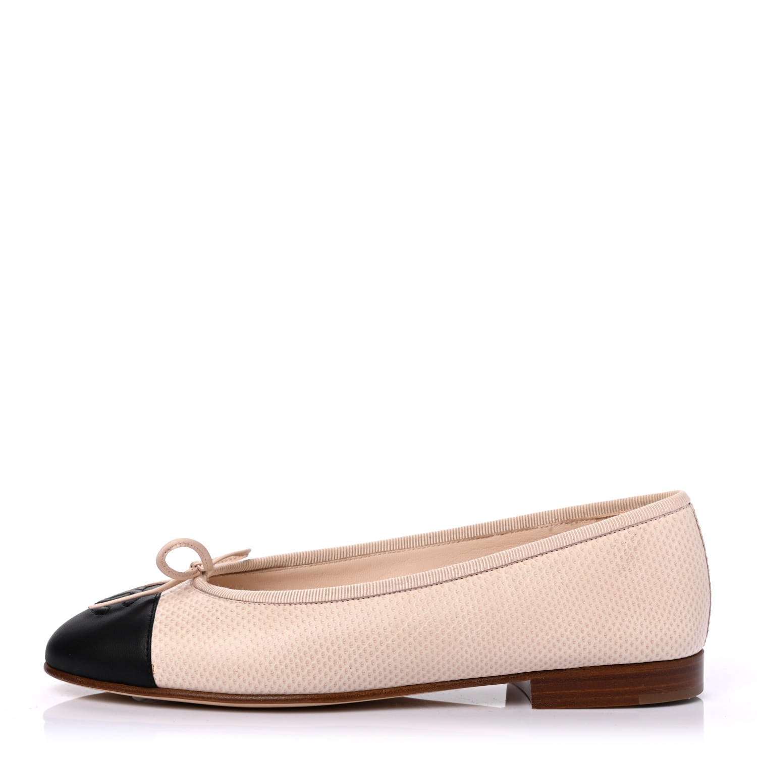 Chanel Lambskin Lizard Embossed Cap Toe CC Ballerina Flats 36 Rose Black 1 of 4