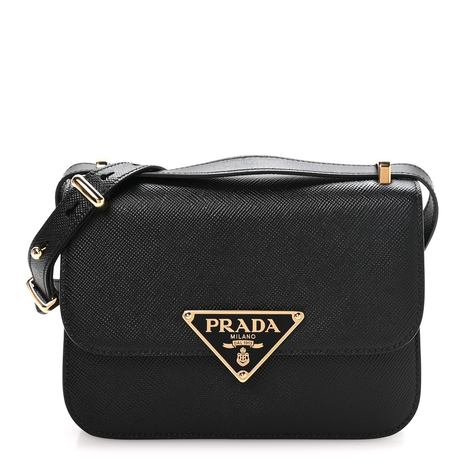 Prada Saffiano Cuir Triangle Embleme Flap Shoulder Bag Black 1 of 10