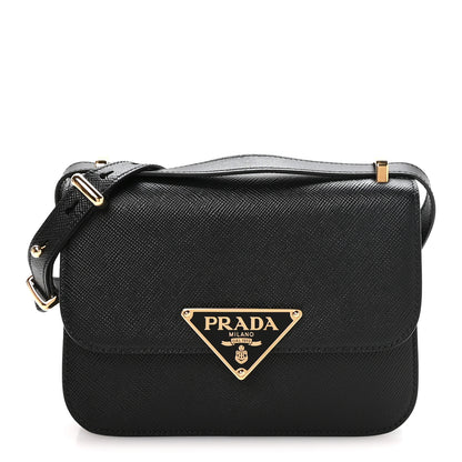 Prada Saffiano Cuir Triangle Embleme Flap Shoulder Bag Black 1 of 10