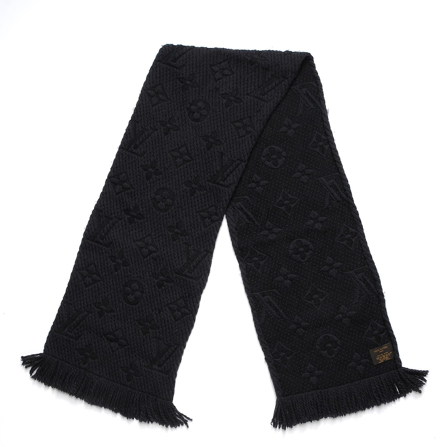 Louis Vuitton Wool Silk Logomania Scarf Charcoal Grey 3 of 4