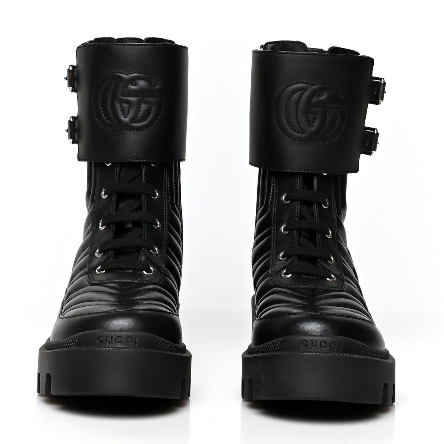 Nappa Frances GG Matelasse Platform Combat Boots 36 Black