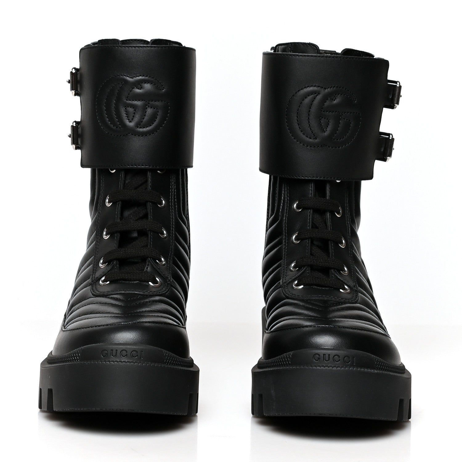 Gucci Nappa Frances GG Matelasse Platform Combat Boots 36 Black 2 of 7