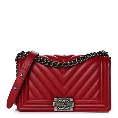 Chanel Calfskin Chevron Quilted Medium Boy Flap Dark Red 1 of 17