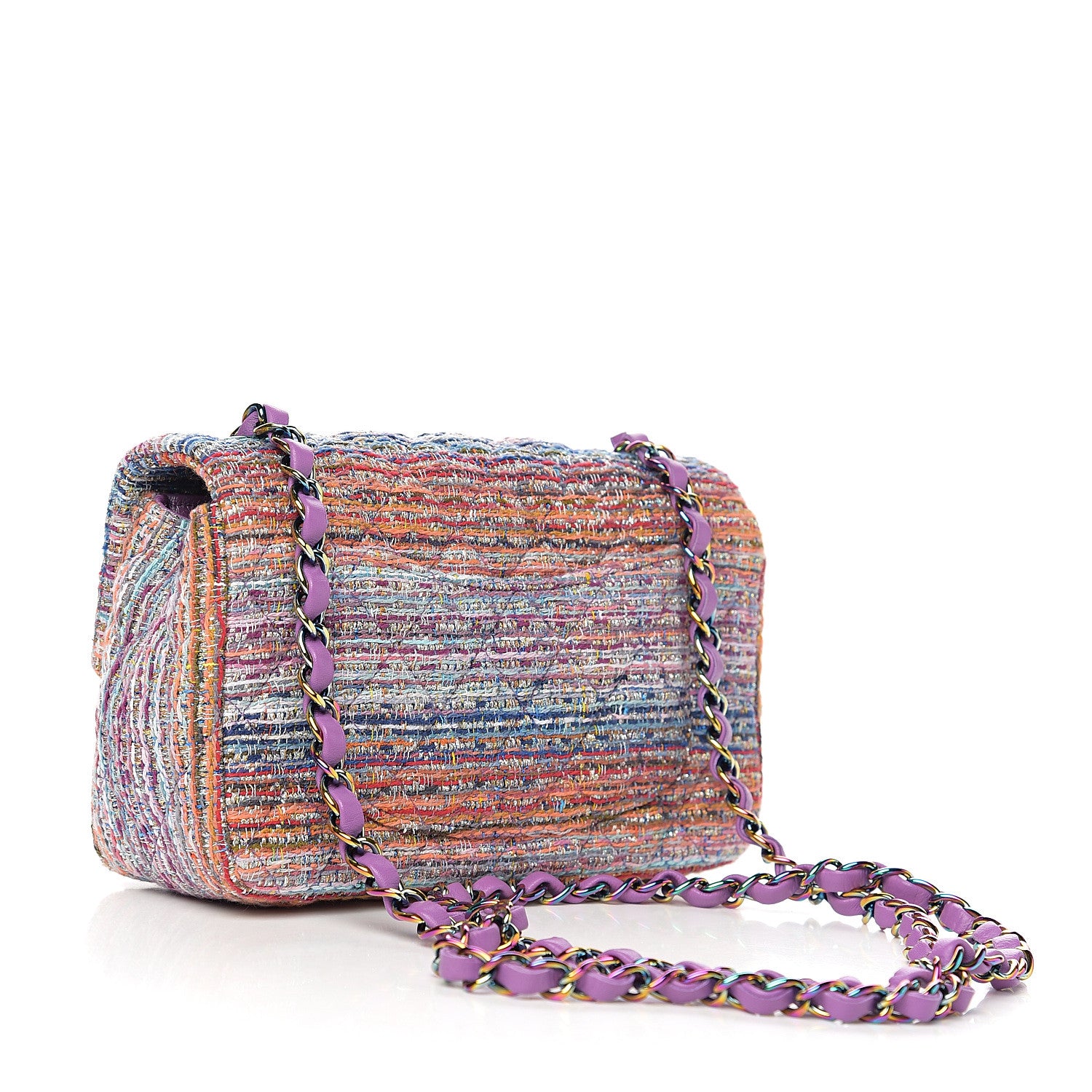 Chanel Tweed Quilted Mini Rectangular Flap Blue Pink Orange 2 of 10