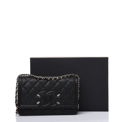 Chanel Caviar Quilted CC Filigree Wallet On Chain WOC Black 13 of 13