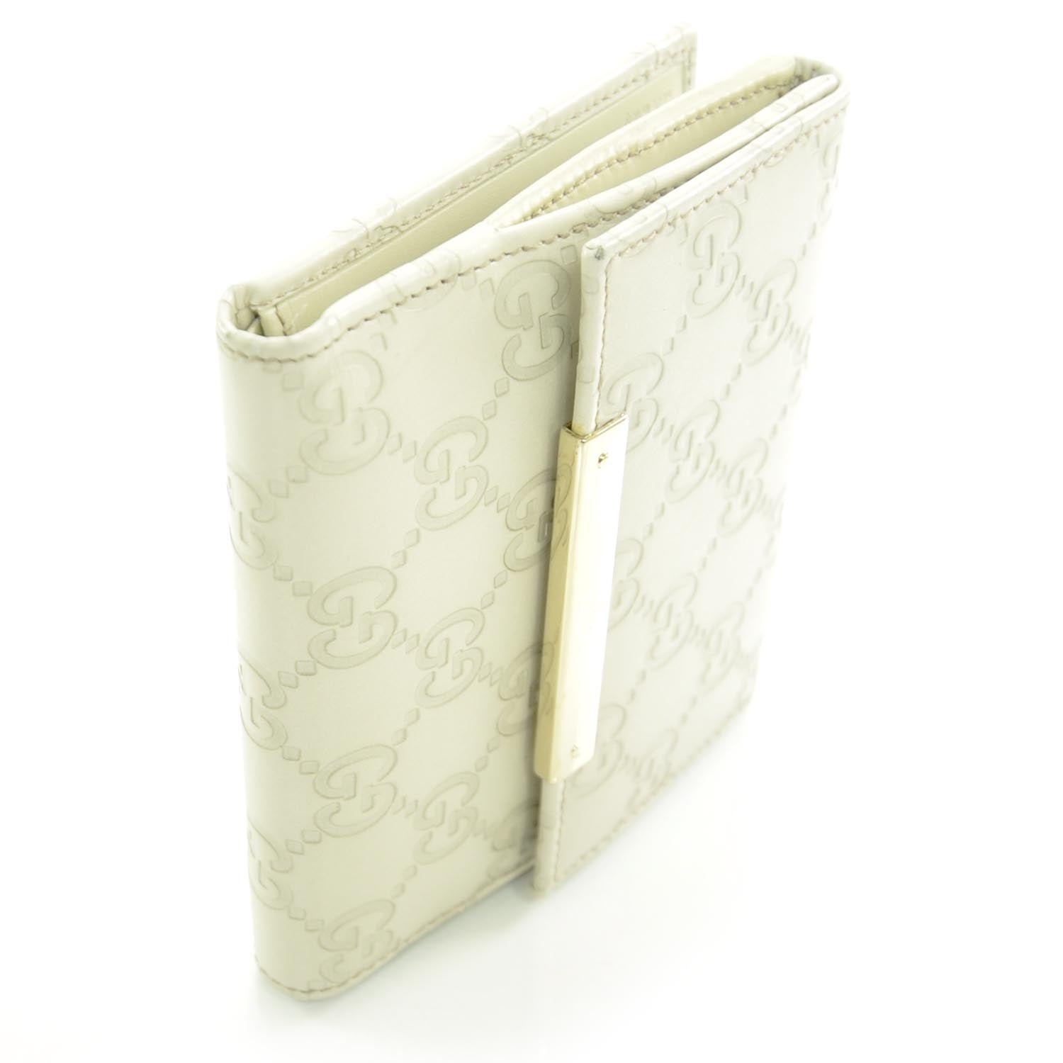 Gucci Guccissima Margaux Calfskin Metal Bar French Flap Wallet Mystic White 4 of 9