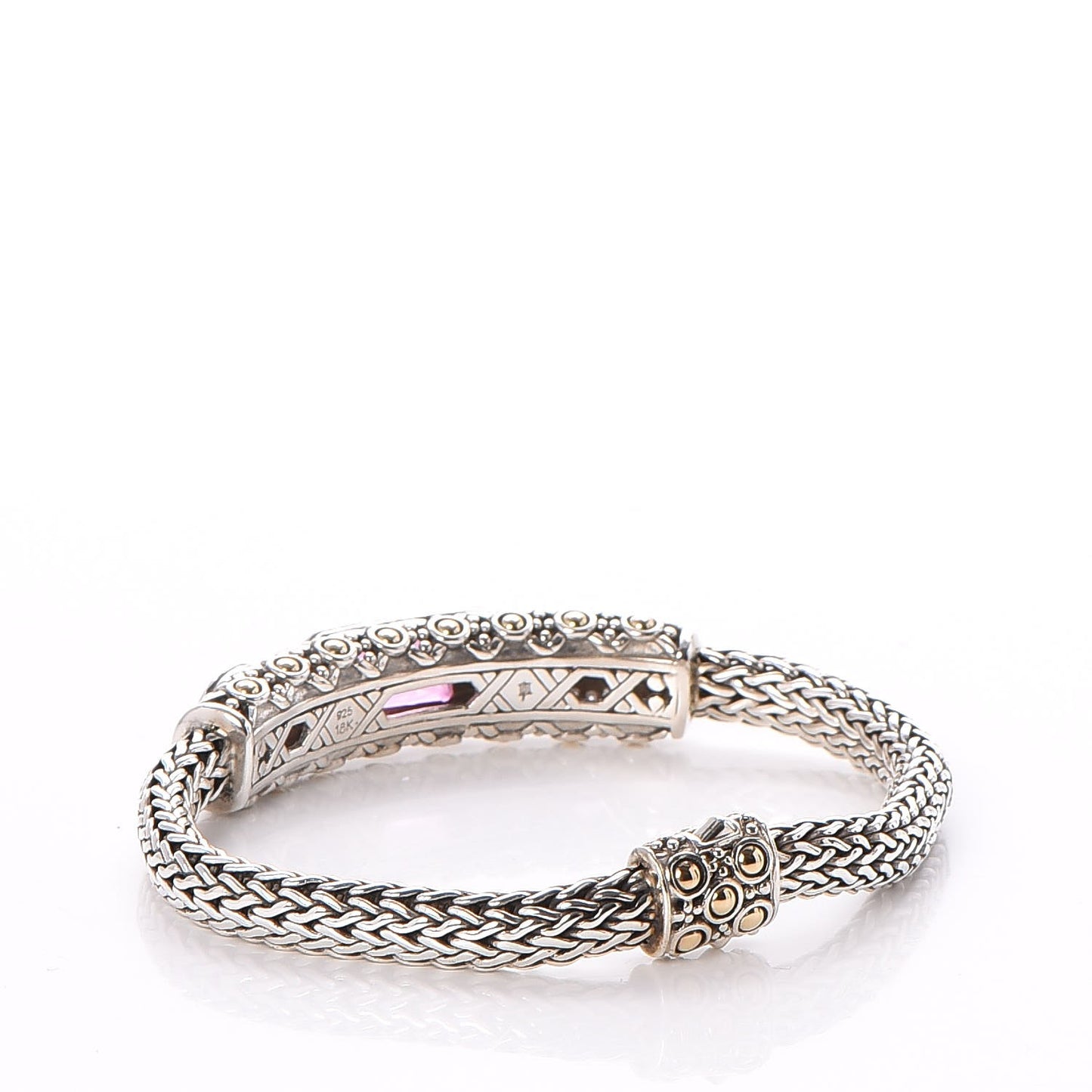 Sterling Silver 18K Yellow Gold Pink Topaz Diamond Batu Sari Bracelet