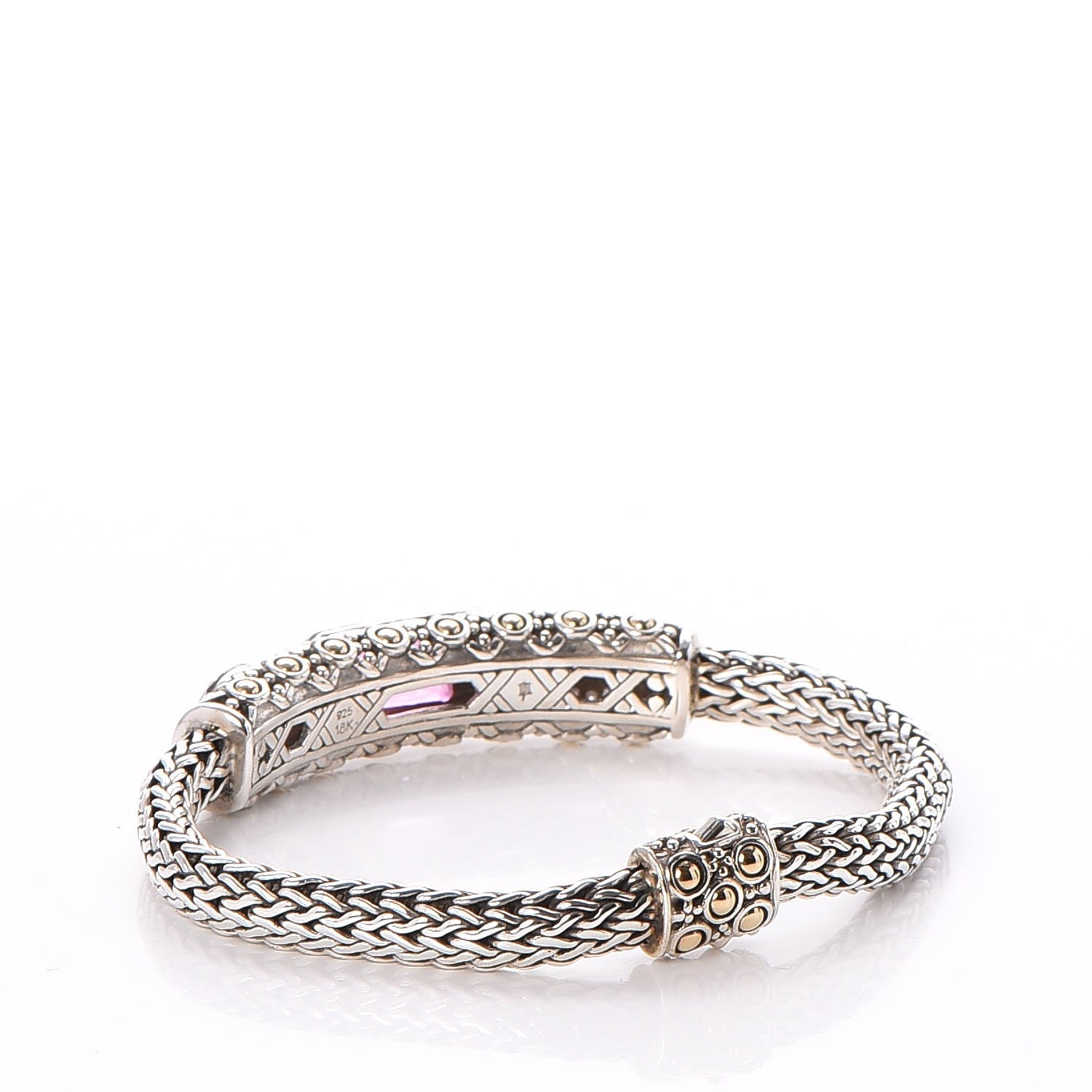 John Hardy Sterling Silver 18K Yellow Gold Pink Topaz Diamond Batu Sari Bracelet 3 of 9