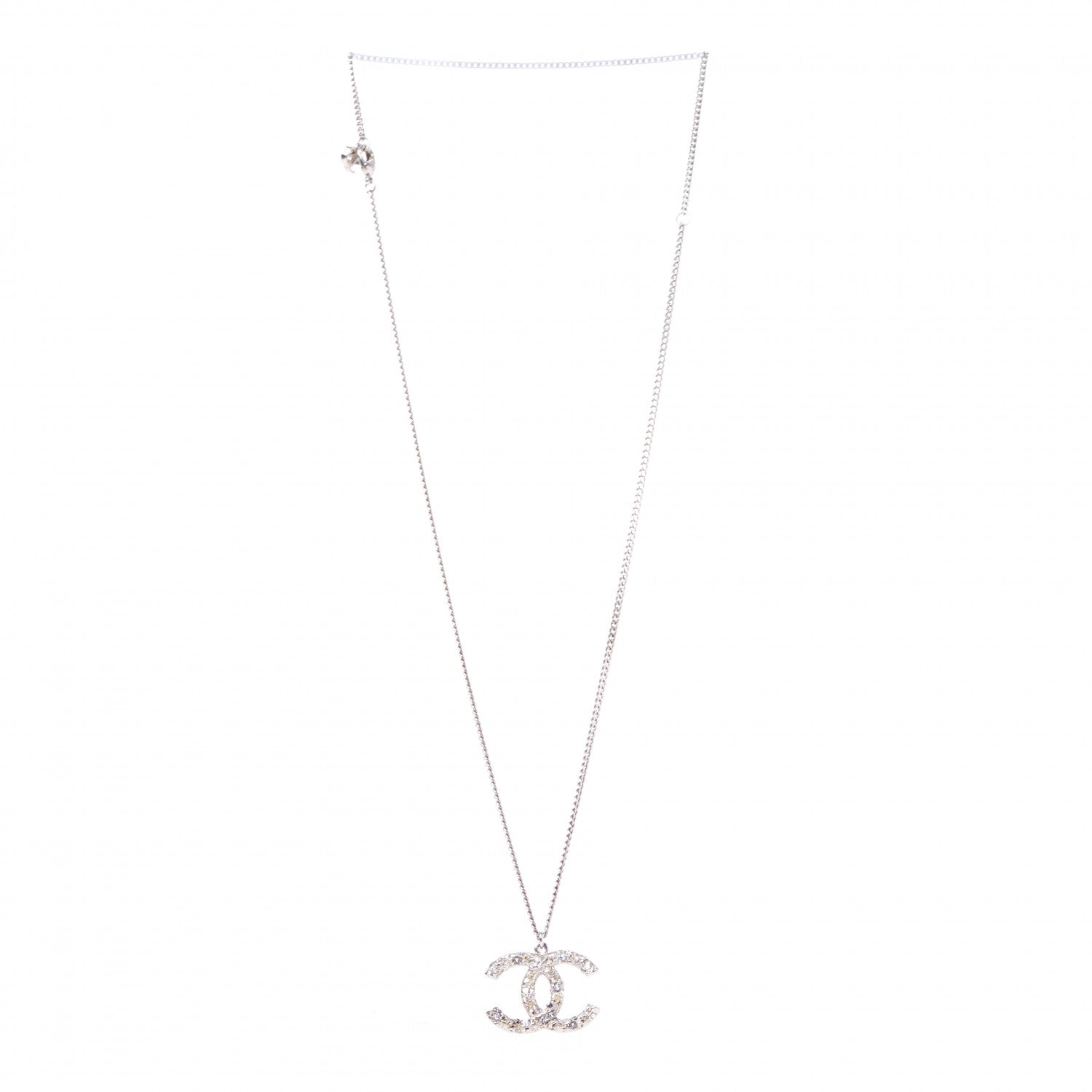 Chanel Crystal CC Pendant Necklace Silver 2 of 7