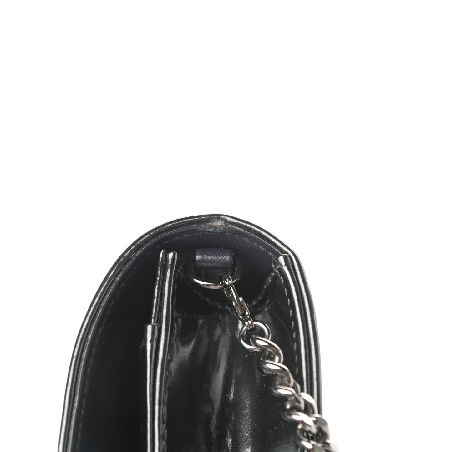 Metallic Patent Micro-Cannage Diorama Wallet on Chain Pouch Onyx Black