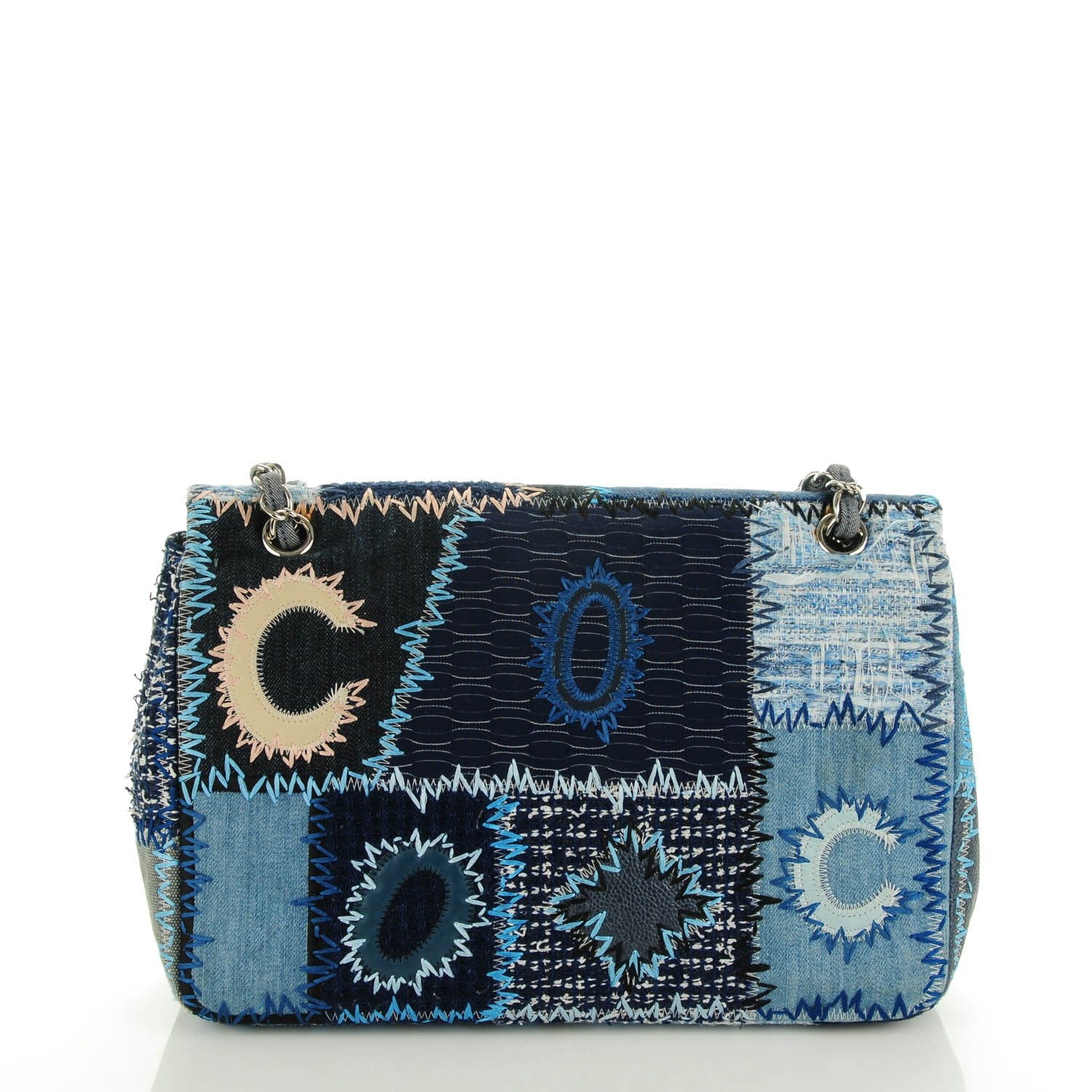 Chanel Denim Tweed Patchwork Jumbo Single Flap Blue 11 of 11