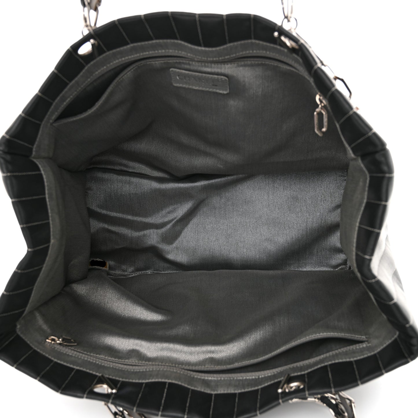 Lambskin Vertical Quilted Large Mademoiselle Tote Black