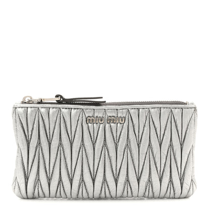 Miu Miu Metallic Nappa Matelasse Quilted Zip Wallet Silver 2 of 14