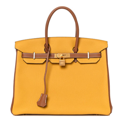 Hermes Togo Bi Color Horseshoe Birkin 35 Jaune Ambre Gold 1 of 34