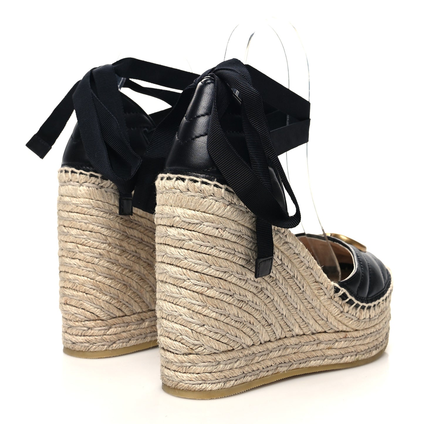 Nappa Matelasse GG Marmont Ankle Wrap Platform 35/120mm Espadrille Wedges 37.5 Black