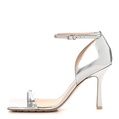 Bottega Veneta Mirror Calfskin Stretch 90mm Sandals 38.5 Silver 1 of 8