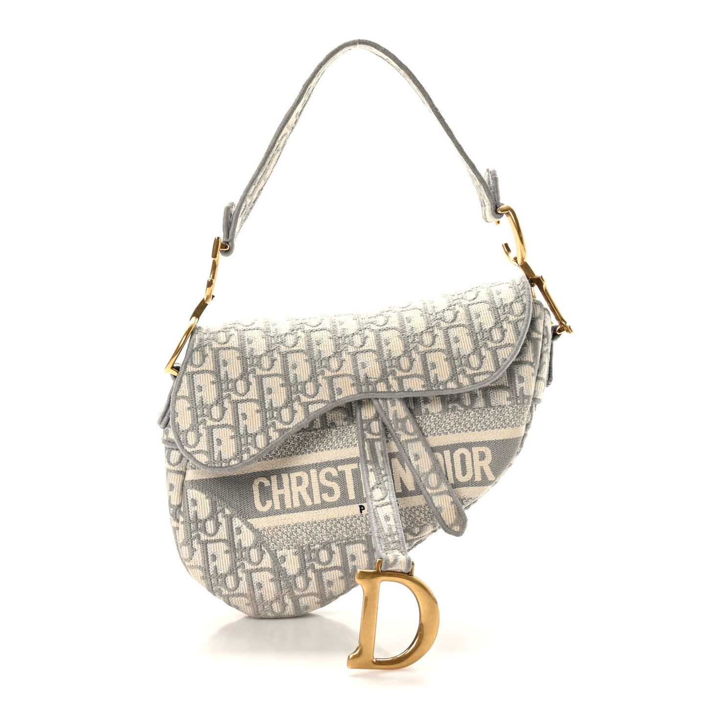 Oblique Embroidered Saddle Bag Gray