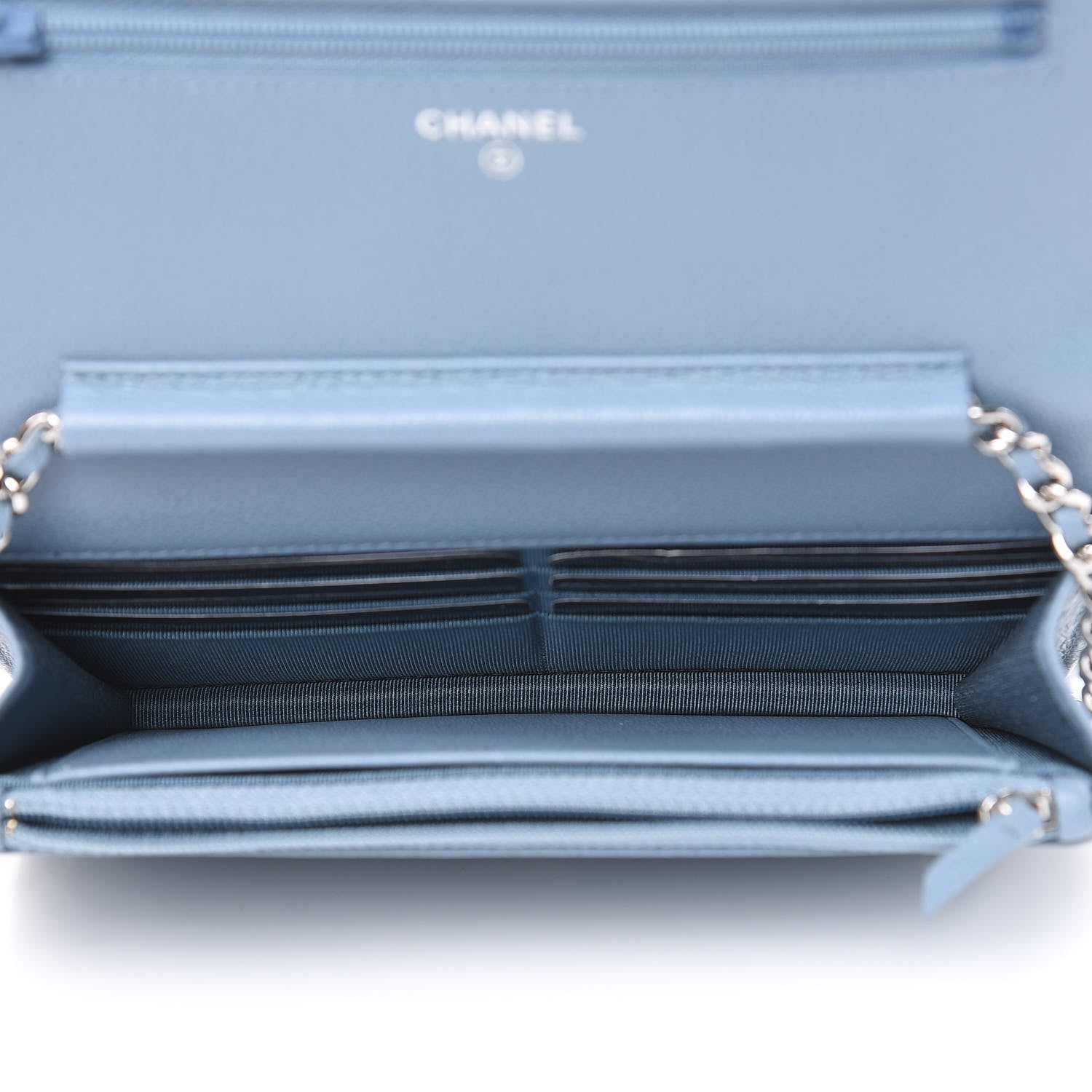 Chanel Grained Calfskin Quilted CC Box Wallet On Chain WOC Blue 5 of 11