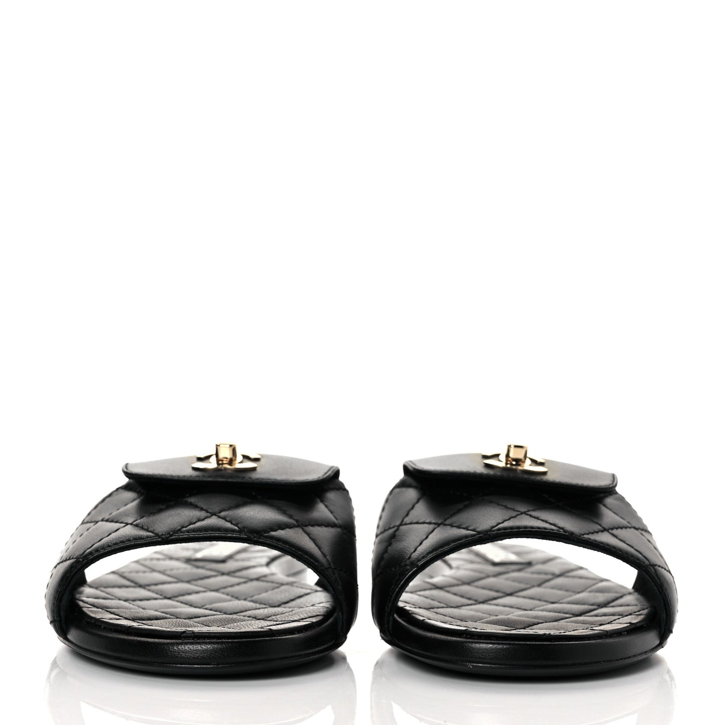 Lambskin Quilted CC Turnlock Sandals 37.5 Black