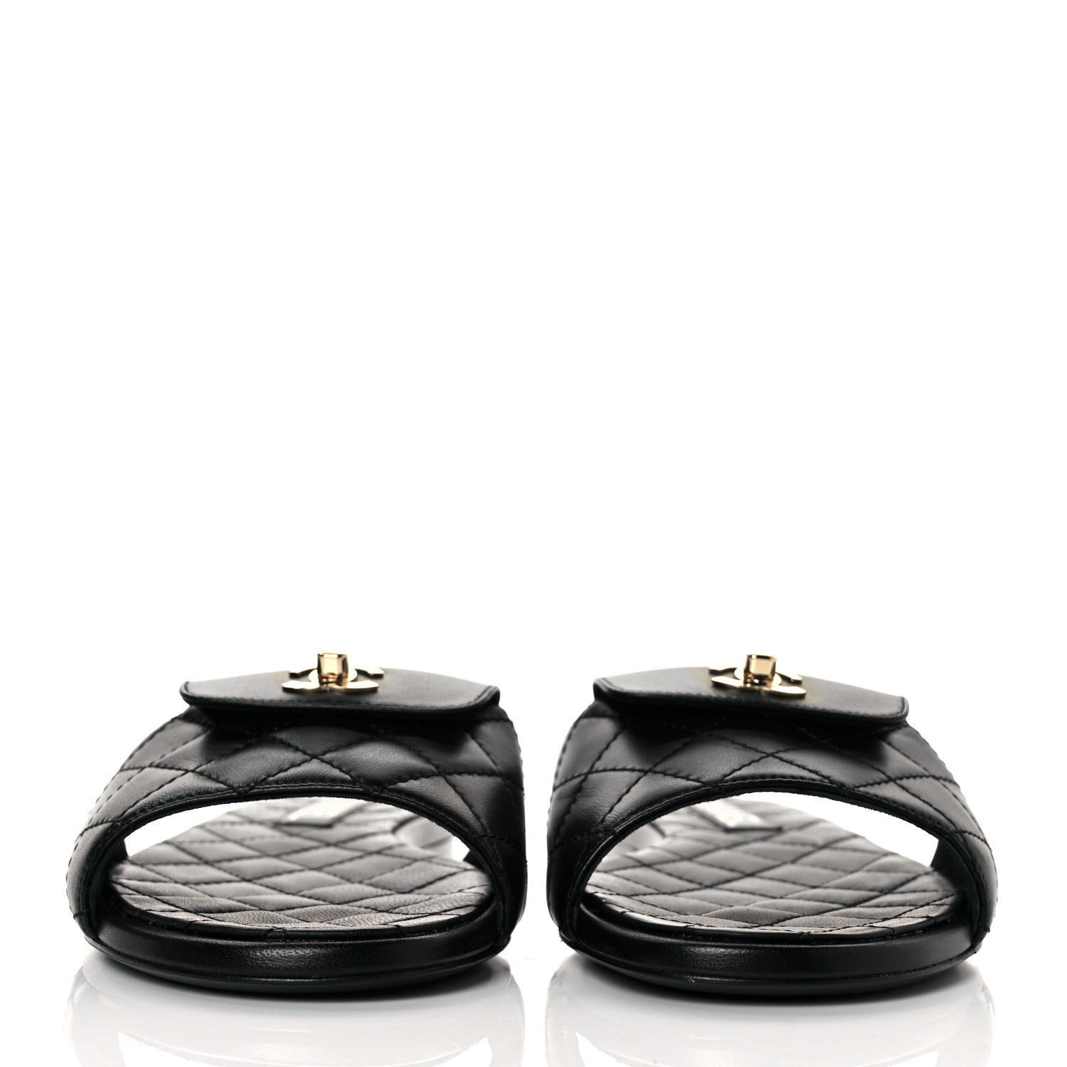 Chanel Lambskin Quilted CC Turnlock Sandals 37.5 Black 2 of 8