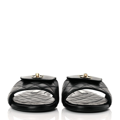 Chanel Lambskin Quilted CC Turnlock Sandals 37.5 Black 2 of 8
