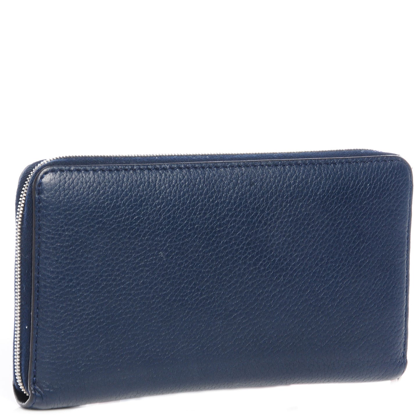 Drummed Calfskin Zip Around Wallet Navy