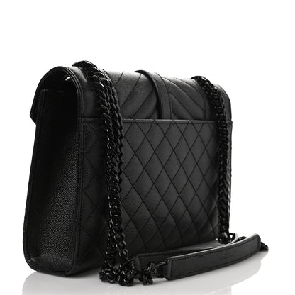 Saint Laurent Grain De Poudre Textured Mixed Matelasse Triquilt Medium Monogram Satchel Black 3 of 9