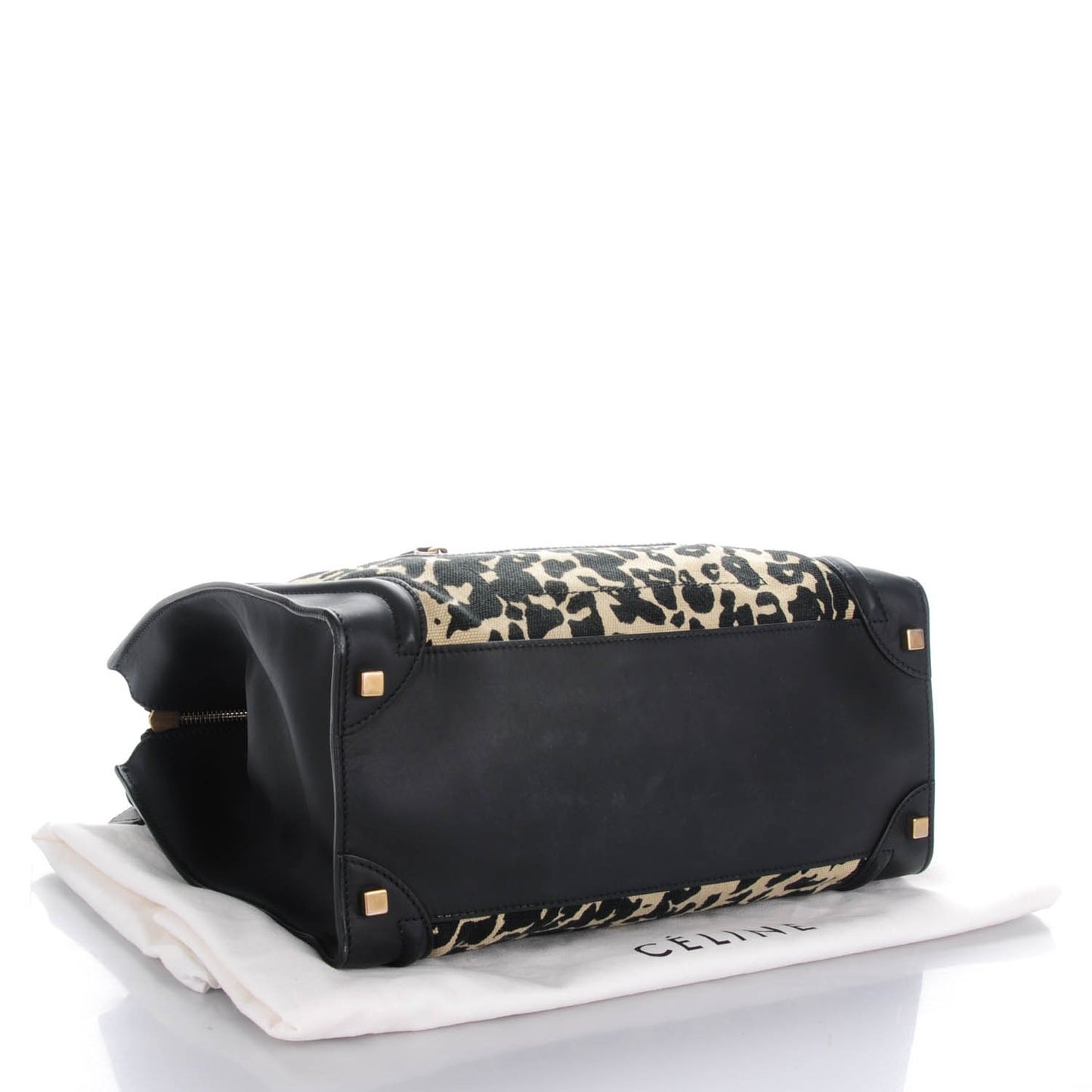 Canvas Smooth Calfskin Leopard Print Shoulder Luggage Black
