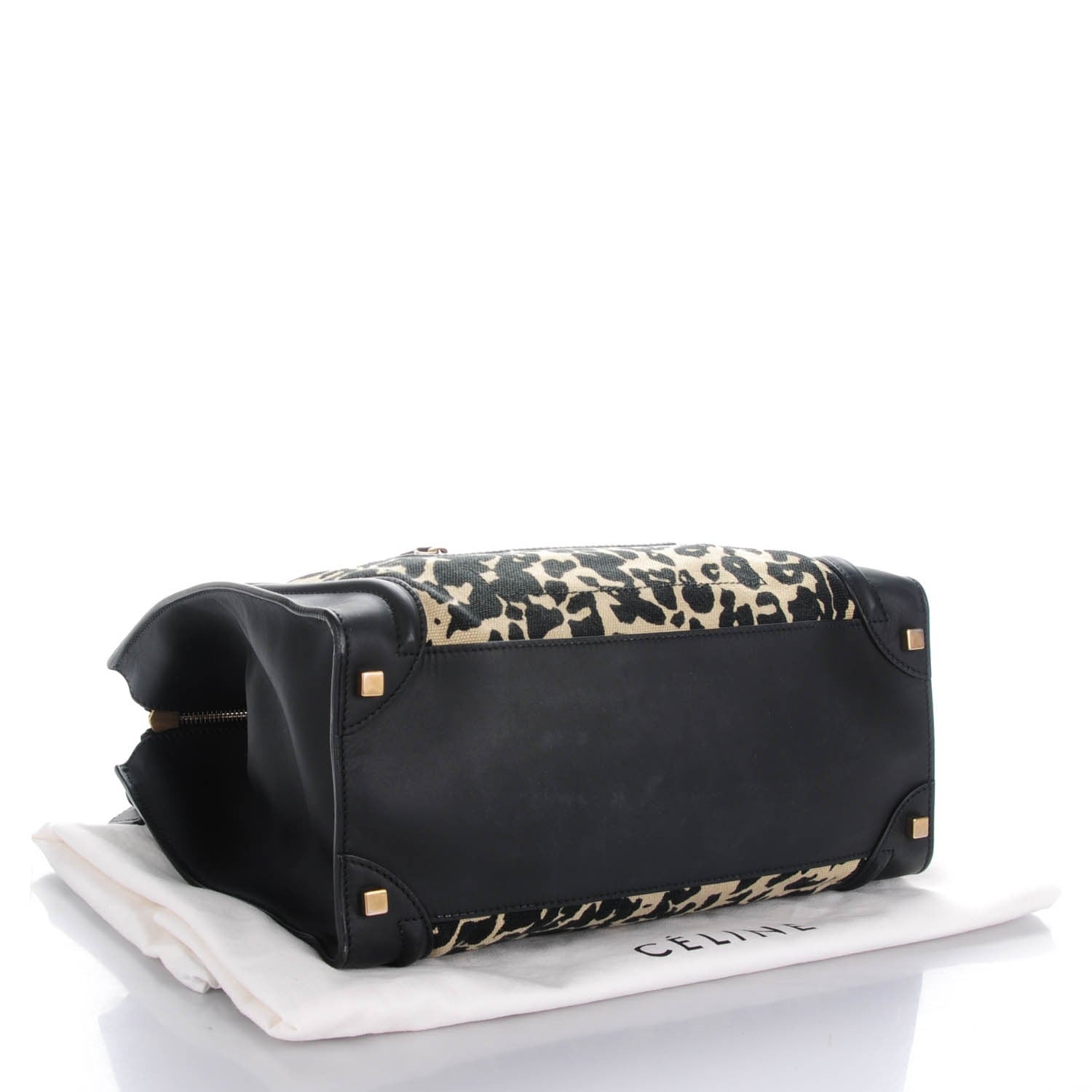 Celine Canvas Smooth Calfskin Leopard Print Shoulder Luggage Black 4 of 7
