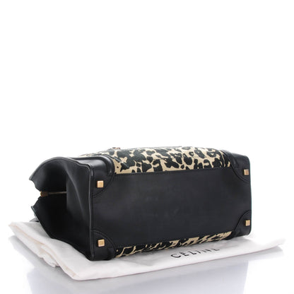 Celine Canvas Smooth Calfskin Leopard Print Shoulder Luggage Black 4 of 7